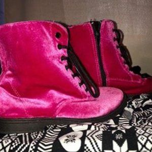 Pink and Black Velvet Booties Girls